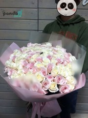 101 роза микс импорт белая и розовая 70 см