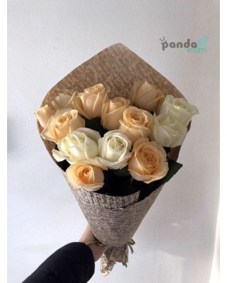 11 roses, mix of cream and white