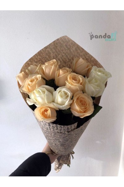 11 roses, mix of cream and white