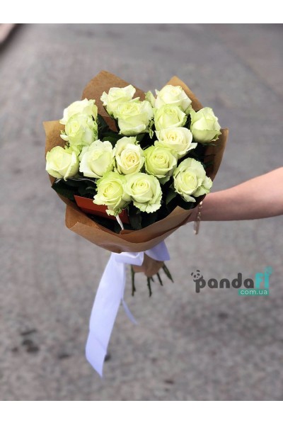 15 white roses 60 cm