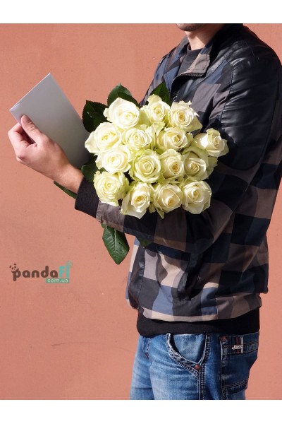 15 white roses 70 cm