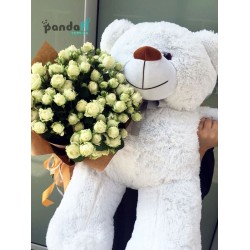 15 кустовых роз и мишка 130 см