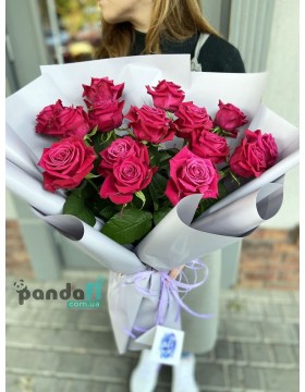 15 raspberry roses, 70 cm