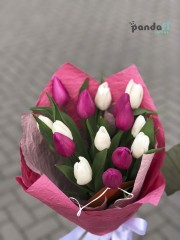 15 tulips, a mix of white and pink
