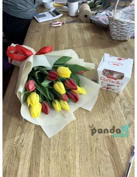 15 tulips mix + Raffaello