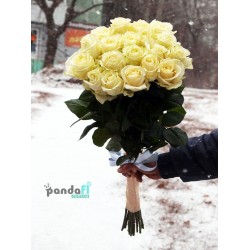 19 белых роз 90 см