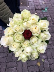 20 білих троянд та 1 червона 60 см