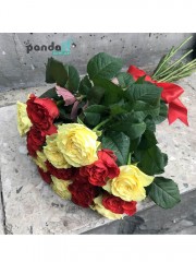 21 троянда мікс червоних та жовтих 60 см