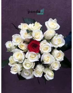 22 white roses and 1 red rose, 60 cm