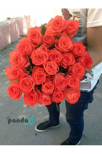 25 коралових троянд 70 см