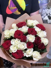 25 троянд мікс червона та біла 70 см