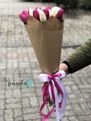 25 tulips, a mix of white and purple