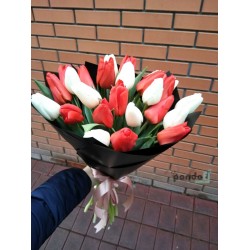25 тюльпанов микс белых и красных