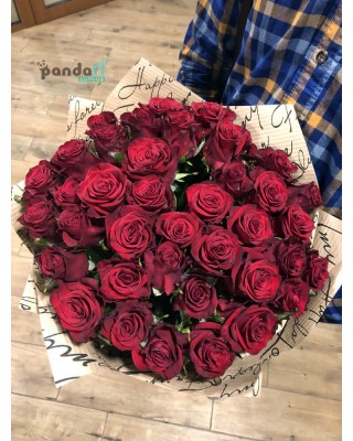 45 червоних троянд 70 см
