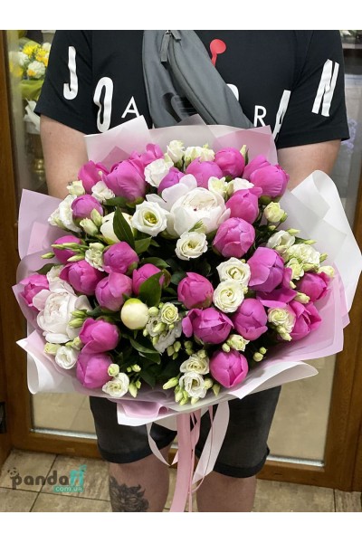 29 peonies + 16 eustomas