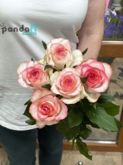 5 біло-рожевих троянд
