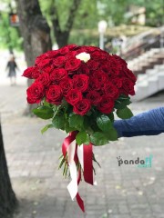 50 червоних та 1 біла троянда 70 см