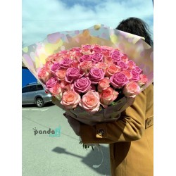 51 троянда мікс рожева+біло-рожева 70 см