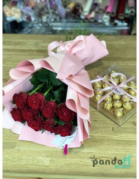 9 червоних троянд + Ferrero Rocher